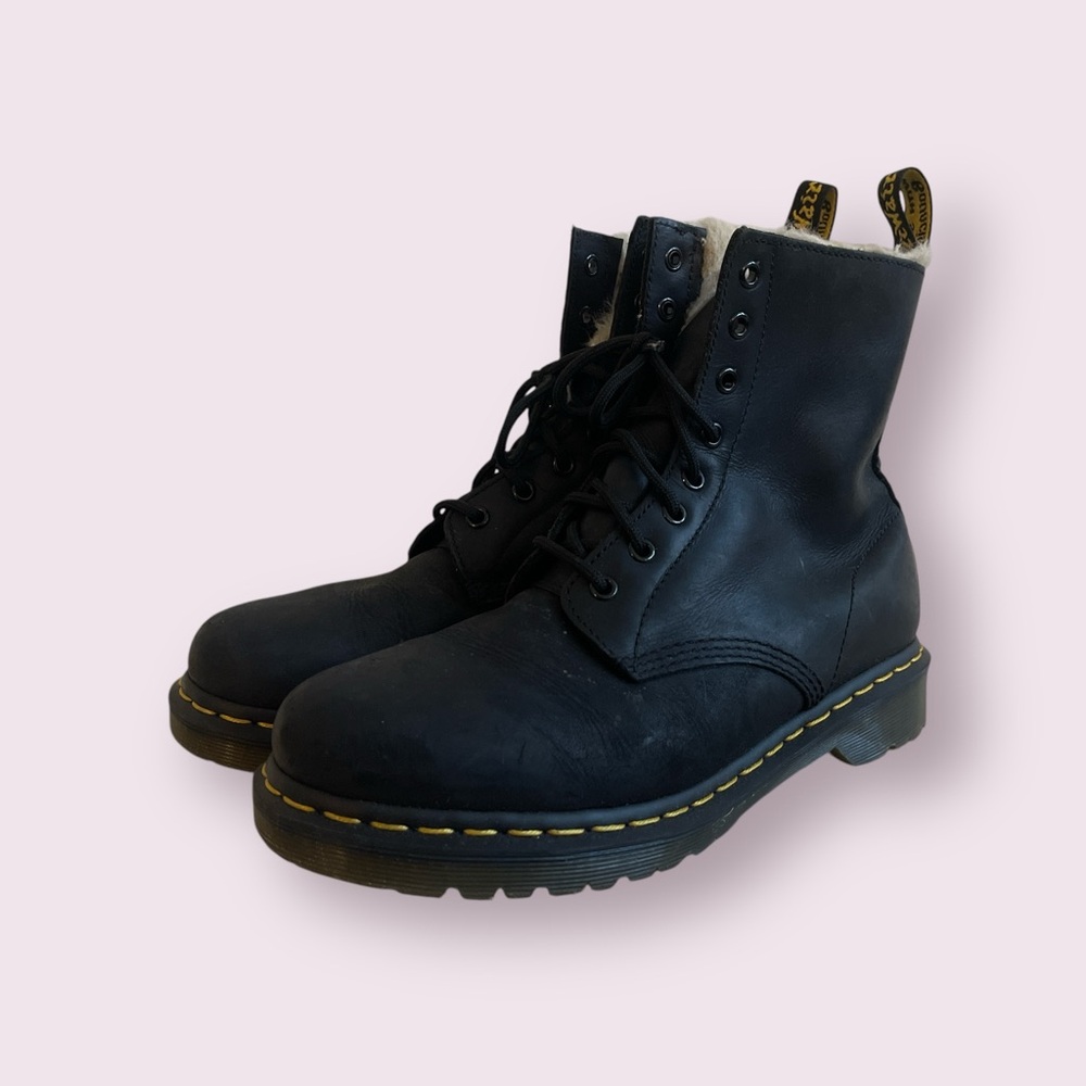 Black Dr. Martens 1460 Boots Faux Fur